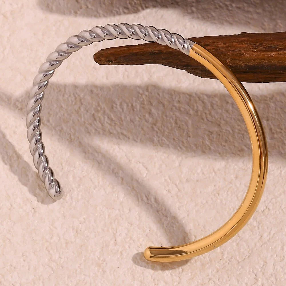 Twisted Half Two Tone Cuff Bracelet