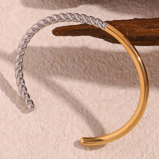 Twisted Half Two Tone Cuff Bracelet