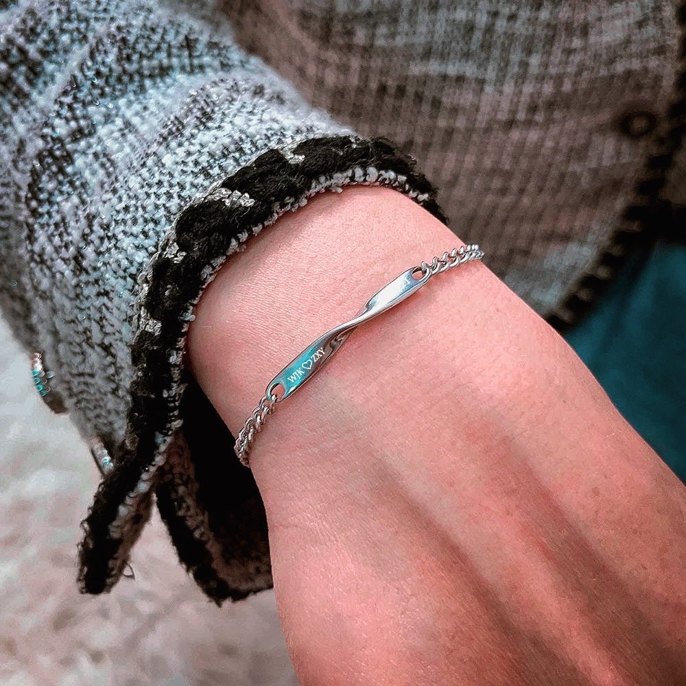 Twisted Name & Date Couples Bracelets