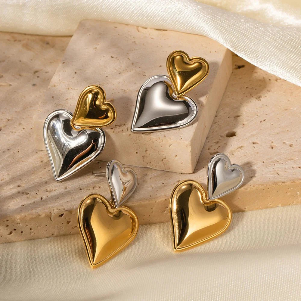 Two Tone Accented Heart Earrings