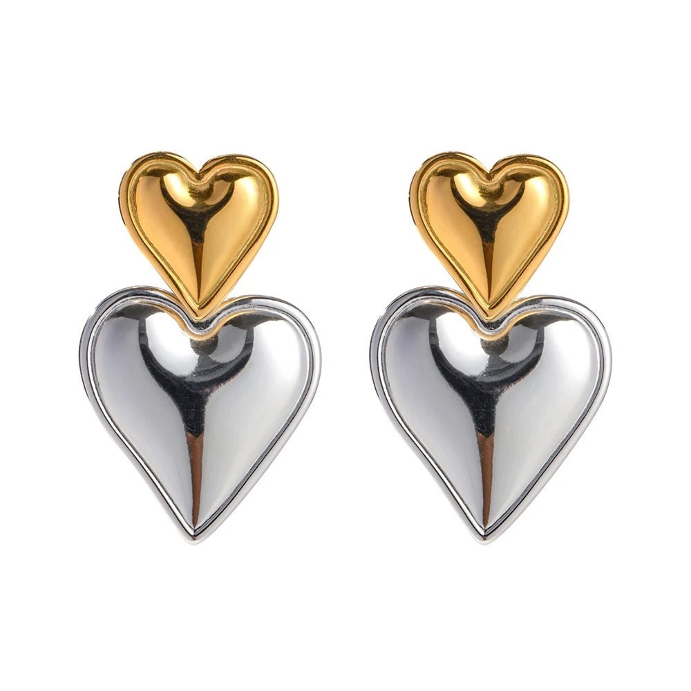 Two Tone Accented Heart Earrings