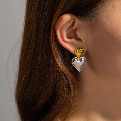 Two Tone Accented Heart Earrings