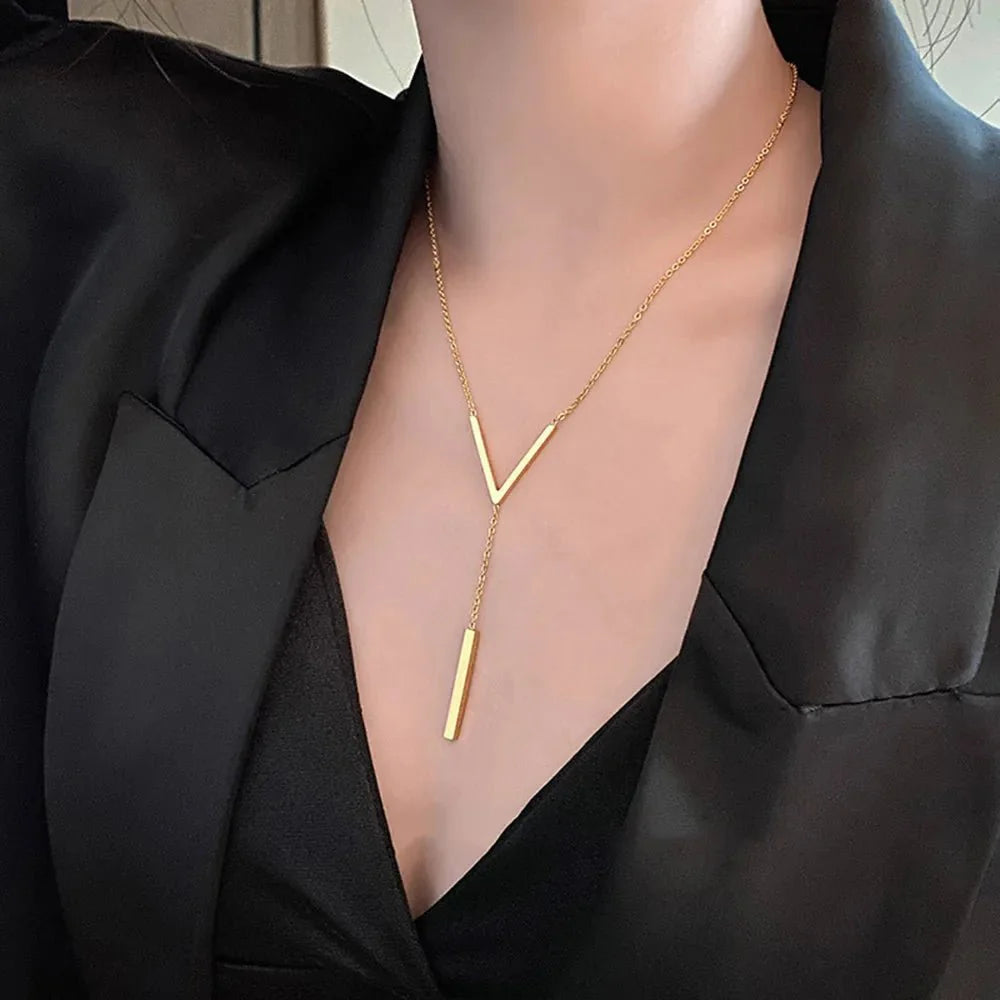V Drop Lariat Necklace