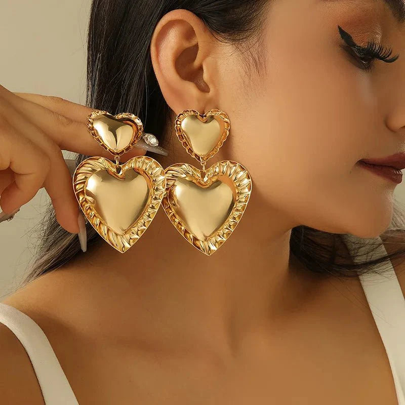 Vintage Inspired Classy Double Heart Earrings