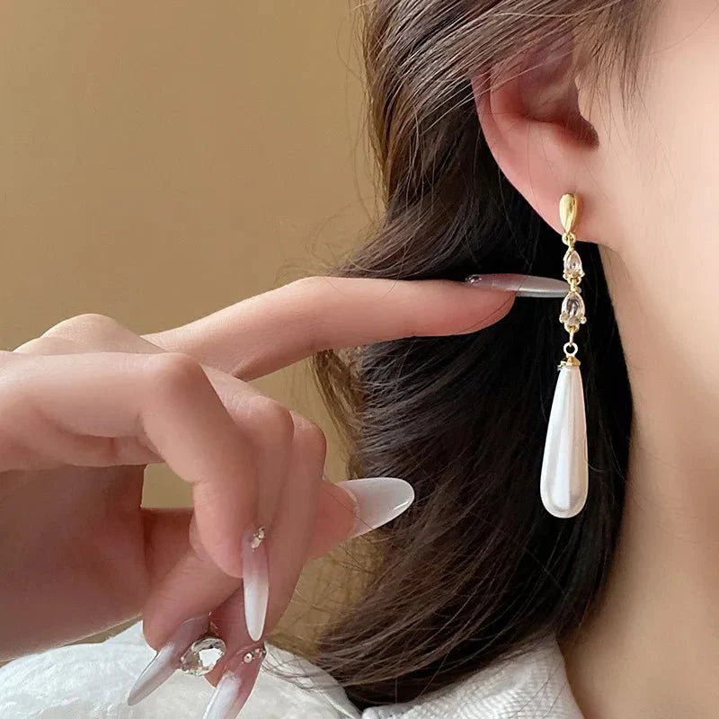 Water Drop Pearl Diamond Earrings