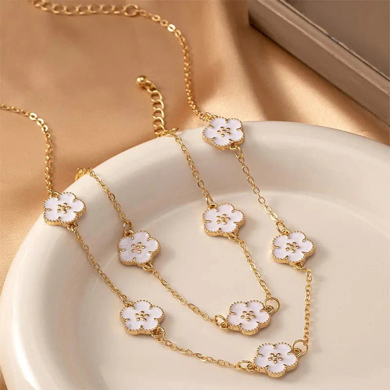 White Accented Clover Necklace and Bracelet Set