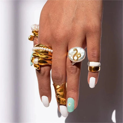 Zodiac Sign Large Pearl Statement Ring