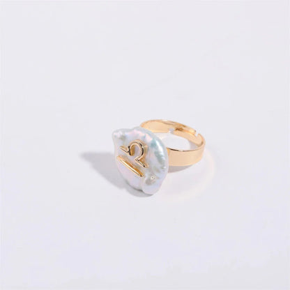 Zodiac Sign Large Pearl Statement Ring