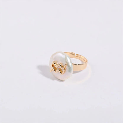 Zodiac Sign Large Pearl Statement Ring